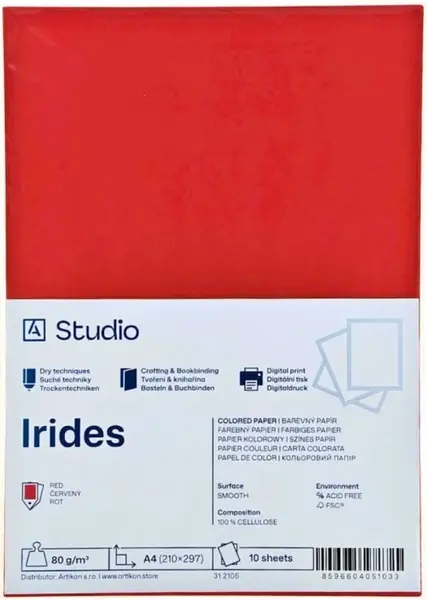 Barevný papír A4 80g Irides – červený 10 listů