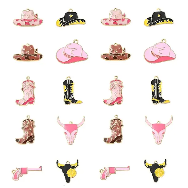 10Pcs 10 Styles West Cowboy Theme Alloy Enamel Pendants