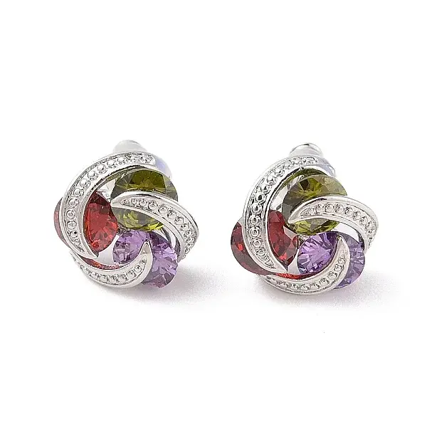 Rack Plating Brass Micro Pave Cubic Zirconia Stud Earrings