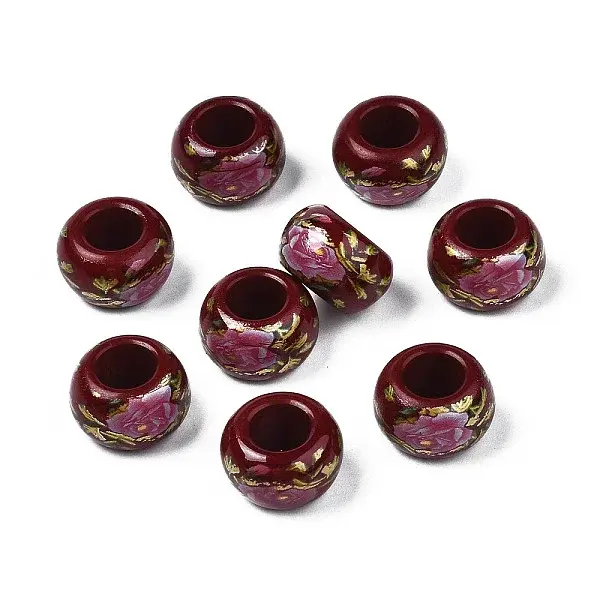 Flower Printed Opaque Acrylic Rondelle Beads