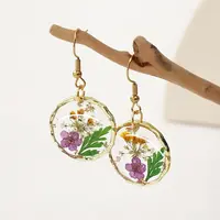 Alloy Epoxy Dried Flower Dangle Earrings