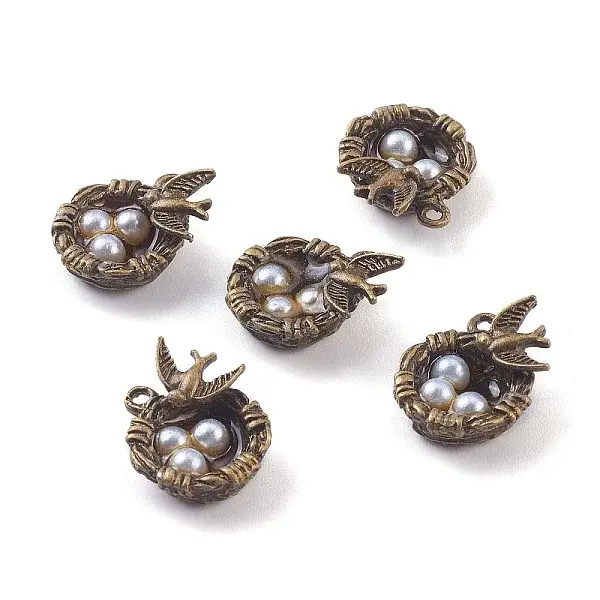 Antique Bronze Plated Light Grey Pearl Alloy Pendants