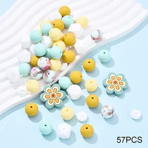 57Pcs 7 Styles Food Grade Silicone Focal Beads