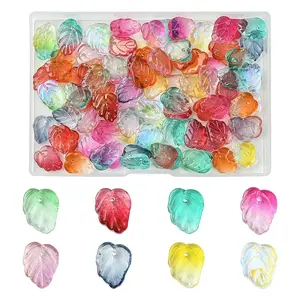 100Pcs Autumn Theme Two-Tone Transparent Glass Charms