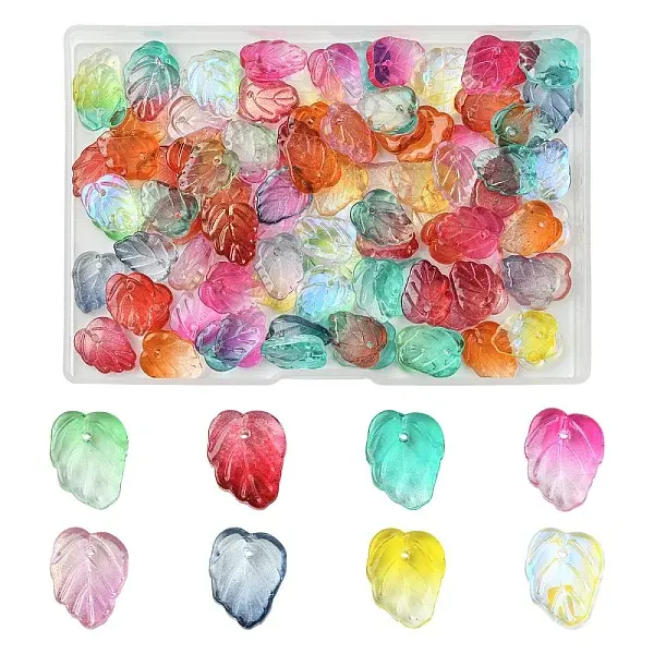 100Pcs Autumn Theme Two-Tone Transparent Glass Charms