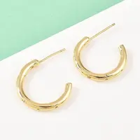 C-Shaped Brass Clear Cubic Zirconia Stud Earrings