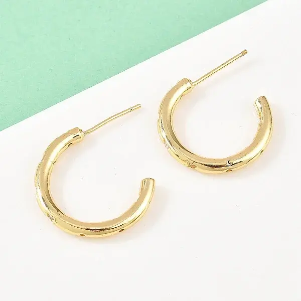 C-Shaped Brass Clear Cubic Zirconia Stud Earrings