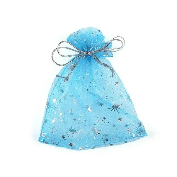 Sliver Stamping Star Organza Printed Gift Drawstring Bags