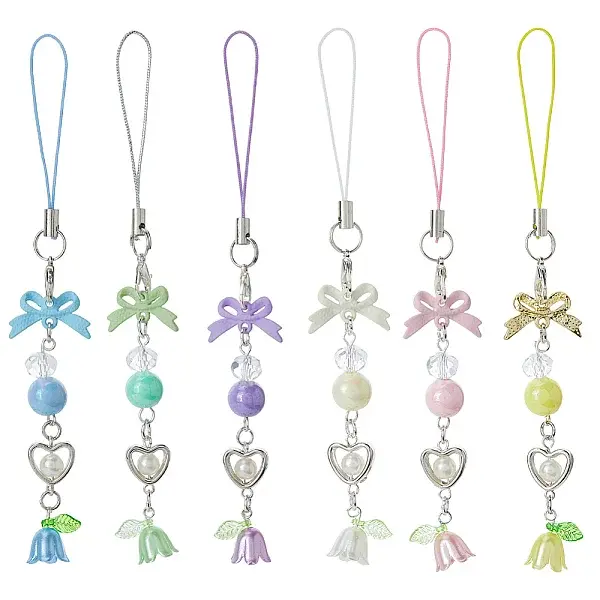 6Pcs 6 Colors Alloy with Plastic Mobile Straps