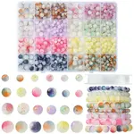 648Pcs 24 Styles Frosted Baking Painted Crackle Glass Beads with Glitter Powder
