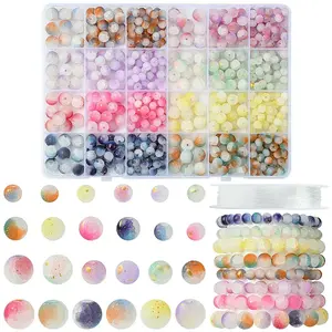 648Pcs 24 Styles Frosted Baking Painted Crackle Glass Beads with Glitter Powder