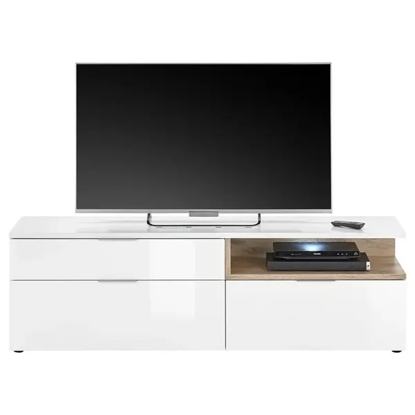 NÍZKÁ KOMODA, barvy dubu, vysoce lesklá bílá, 165/50/38 cm