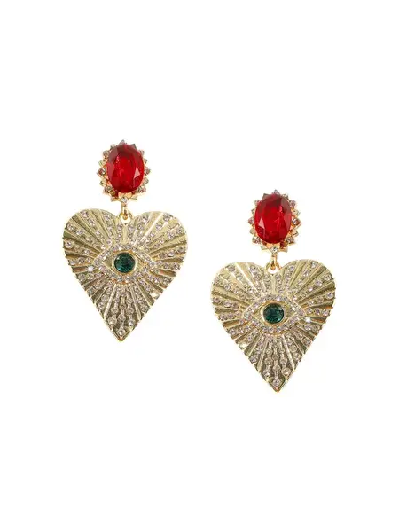 SOHI Náušnice 'Denise'  zlatá / tmavozelená / červená / priehľadná