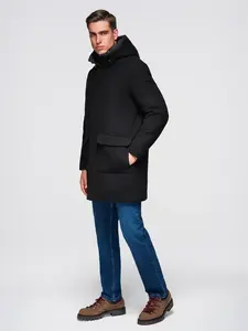 Ombre Men's parka coat with wool and hood - black