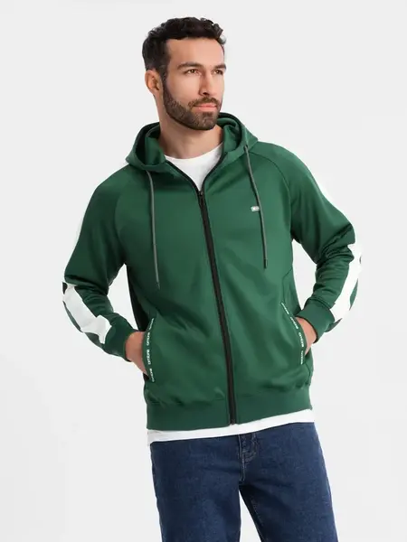 Ombre Unzipped men's hooded sweatshirt with piping - dark green