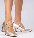 Gemre Gold women's block heel pumps with buckles Meloni