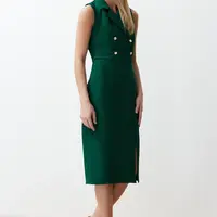 Trendyol Emerald Green Fitted Button Detailed Slit Midi Pencil Skirt Woven Dress