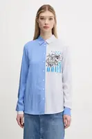 Košile Desigual A PERFECT RIDE dámská, modrá barva, relaxed, s klasickým límcem, 25SWCW36