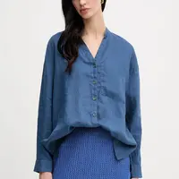 Lněná košile United Colors of Benetton dámská, modrá barva, relaxed, 5BMLDQ0BA