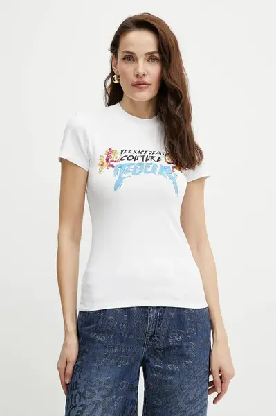 Tričko Versace Jeans Couture dámské, bílá barva, 78HAH606 J0035