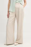 Kalhoty s příměsí lnu Tommy Hilfiger dámské, béžová barva, high waist, WW0WW45460