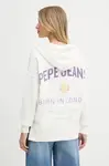 Mikina Pepe Jeans dámská, bílá barva, s kapucí, s potiskem, PL581526
