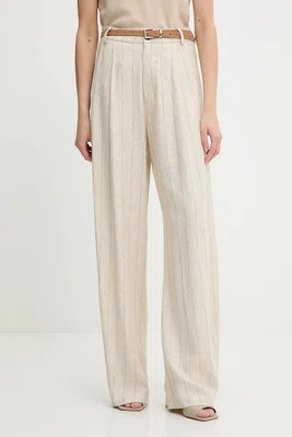 Kalhoty s příměsí lnu Answear.LAB dámské, béžová barva, široké, high waist