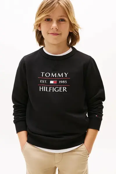 Dětská mikina Tommy Hilfiger černá barva, s potiskem, KB0KB09569
