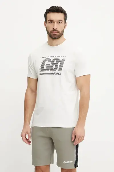 Bavlněné tričko Guess CORMS béžová barva, s potiskem, Z5GI06 I3Z14