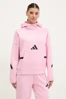 Mikina adidas Z.N.E. dámská, růžová barva, s kapucí, s potiskem, JD5992