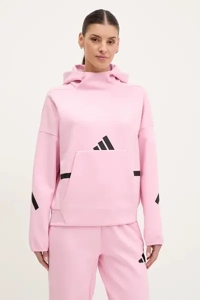 Mikina adidas Z.N.E. dámská, růžová barva, s kapucí, s potiskem, JD5992