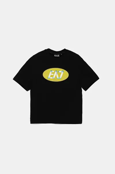 Dětské bavlněné tričko EA7 Emporio Armani černá barva, s potiskem, 7B000107 AF13244