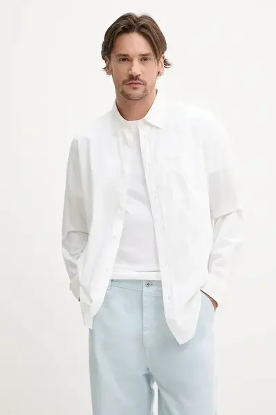 Bavlněná košile HUGO bílá barva, regular, s klasickým límcem, 50539309