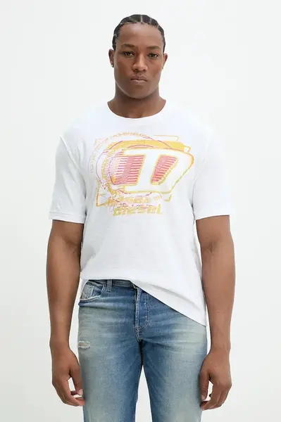 Bavlněné tričko Diesel T-ADJUST-R11 T-SHIRT bílá barva, s potiskem, A16430.0QKAP