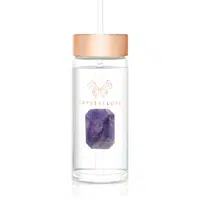 Crystallove Amethyst Straw Water Bottle skleněná láhev na vodu s brčkem 400 ml