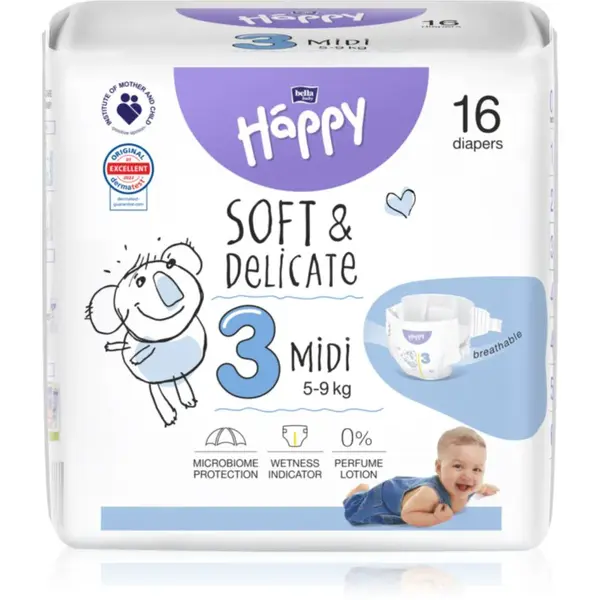 BELLA Baby Happy Soft&Delicate jednorázové pleny Midi 5-9 kg 16 ks