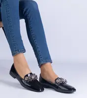 Gemre Black patent leather loafers with crystals Balonia