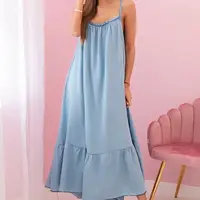 Kesi Włoski Dámské šaty na ramínka s volánem světlý denim