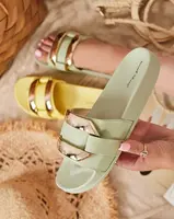 Resti Women's green slippers with golden Serina ornament - Footwear