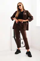 Kesi Włoski Dámský komplet Punto elegantní sako a kalhoty hnědý