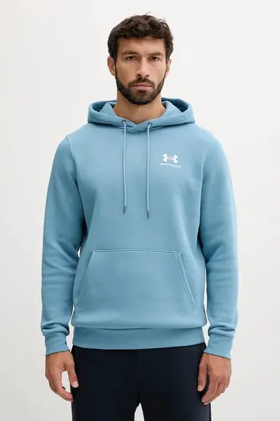 Mikina Under Armour Essential Fleece pánská, zelená barva, s kapucí, s potiskem, 1373880