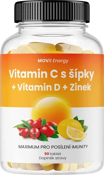 MOVIT ENERGY Vitamin C 1200 mg s šípky + Vitamin D + Zinek PREMIUM 90 tablet
