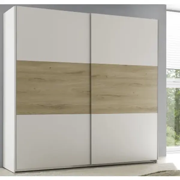 Šatní skříň Kiara 215 cm, bílá/dub baysen