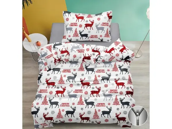 Bavlnené obliečky MERRY CHRISTMAS DEER biele Rozmer obliečky: 70 x 90 cm | 140 x 200 cm