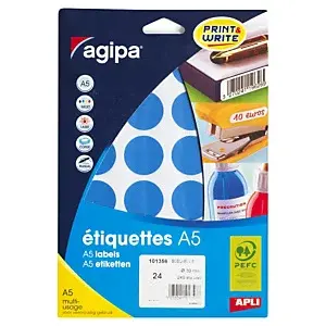 5 x Samolepicí, značkovací kolečka Ø 30mm, modrá, 24ks na archu