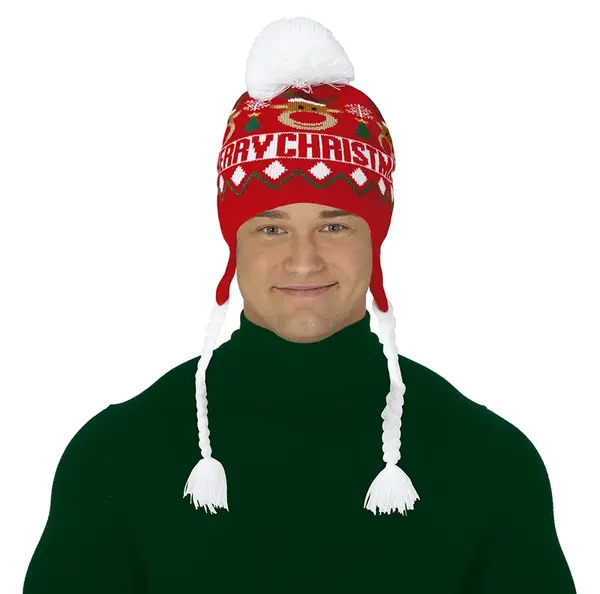 Vianočná čiapka s vrkočmi Sob