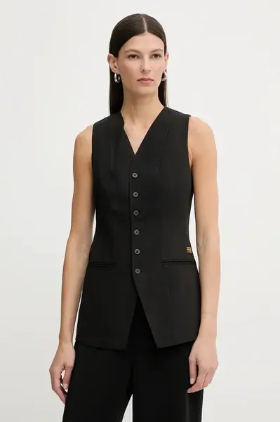 Vesta s příměsí vlny G-Star Waistcoat top černá barva, jednořadá, D27756-E068