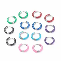 Two Tone 304 Stainless Steel Chunky Huggie Hoop Earrings with Enamel for Women