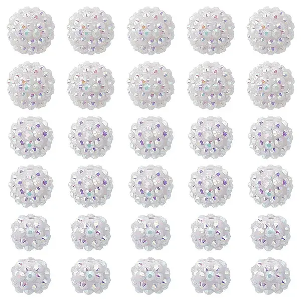 30Pcs 3 Styles Acrylic & Resin with Rhinestone Round Beads