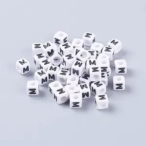 White Letter M Acrylic Cube Beads